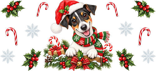 Jack Russell Terrier Christmas UV DTF Cup Wrap for 16oz Libbey Can KA-19349