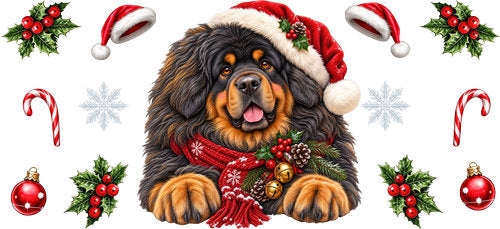 Tibetan Mastiff Christmas UV DTF Cup Wrap for 16oz Libbey Can KA-19351
