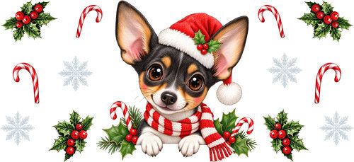 Chihuahua Christmas UV DTF Cup Wrap for 16oz Libbey Can KA-19354