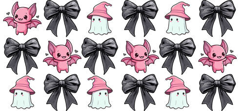 Pink Bat Witch Ghost UV DTF Cup Wrap for 16oz Libbey Can KA-19376