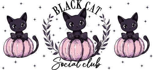 Black Cat Pink Pumpkin UV DTF Cup Wrap for 16oz Libbey Can KA-19386