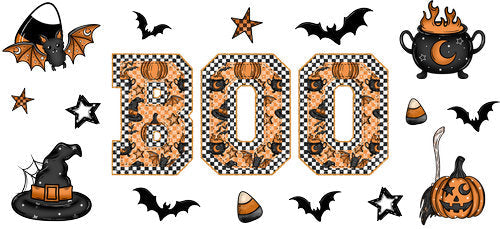 Halloween Boo Bats UV DTF Cup Wrap for 16oz Libbey Can KA-19399