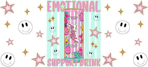 Emotional Support Pink Drink UV DTF Cup Wrap for 16oz Libbey Can KA-19418