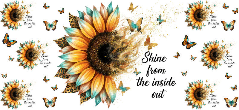 teal sunflower uv dtf glass cup wrap