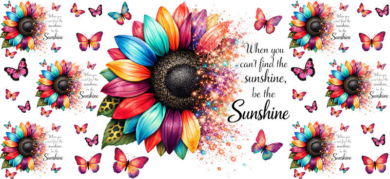 rainbow sunflower uv dtf tumbler wrap