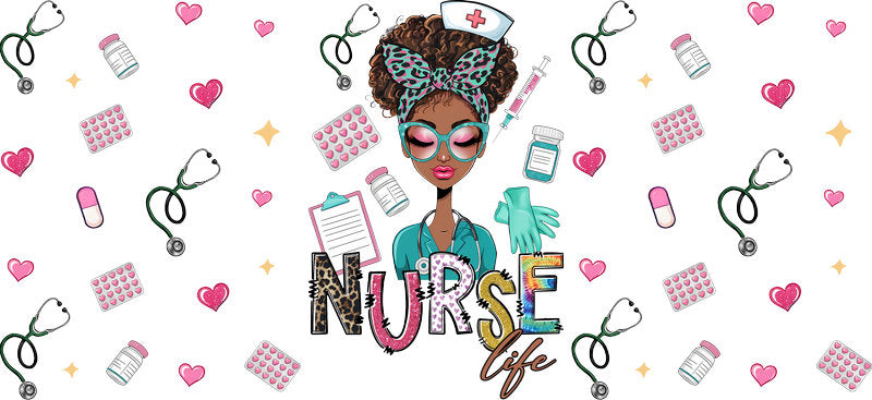 uv dtf cup wrap for libbey glass nurse design ka-5757