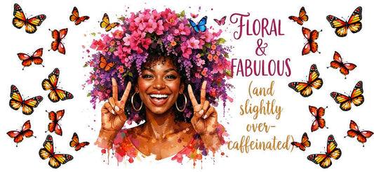 yellow floral afro queen uv dtf wrap ka-5853