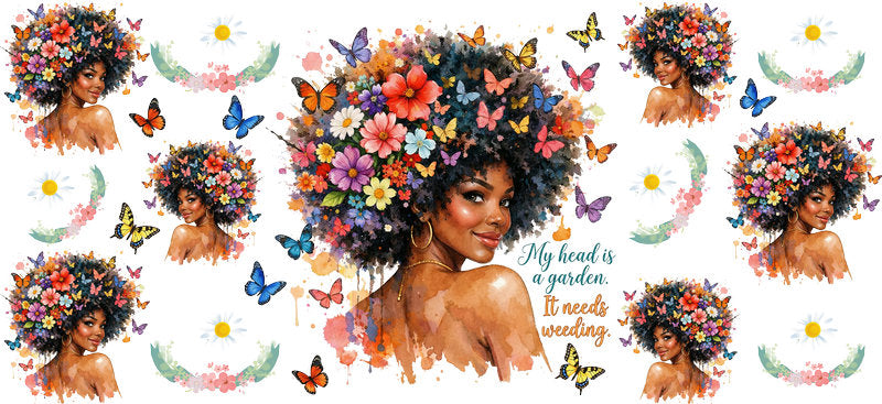 purple butterfly afro queen uv dtf wrap ka-5861