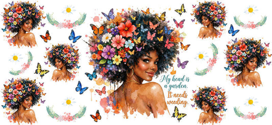 purple butterfly afro queen uv dtf wrap ka-5861