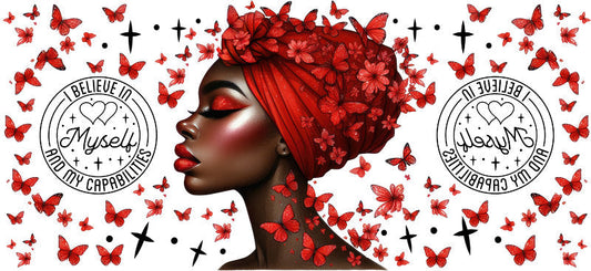 red floral afro beauty uv dtf wrap ka-5873