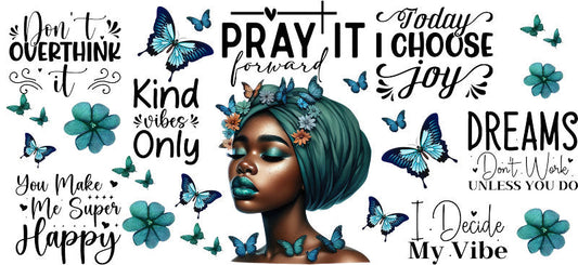 pray blue afro beauty uv dtf wrap ka-5876