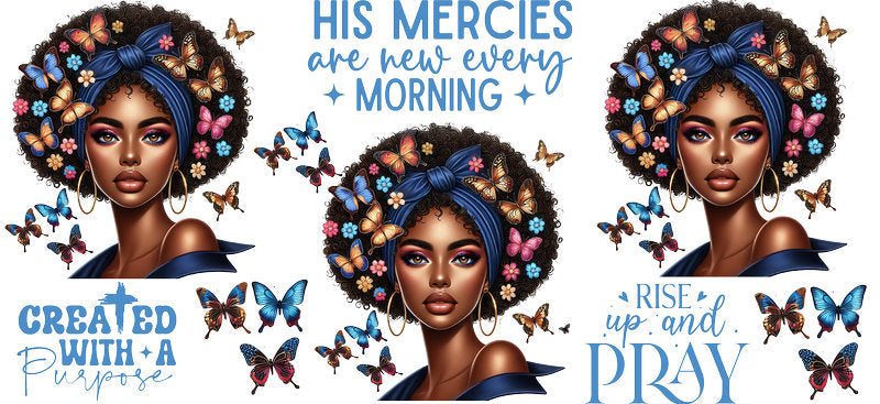 prayer butterfly afro queen uv dtf wrap ka-5885