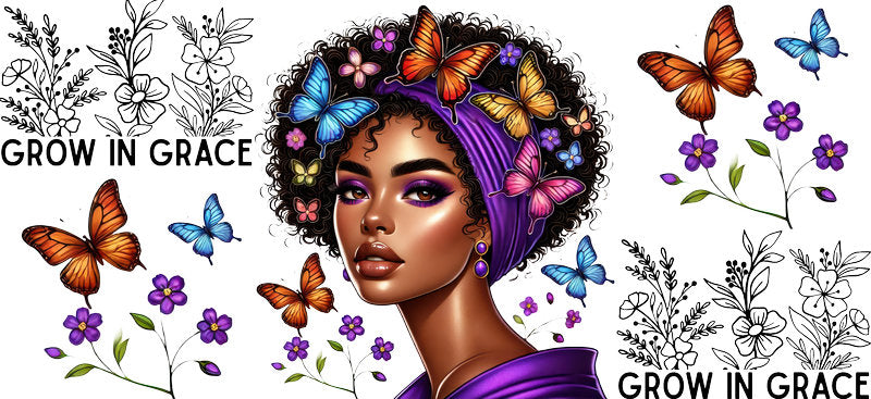 colorful butterfly afro beauty uv dtf wrap ka-5893