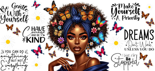 blue afro queen uv dtf wrap ka-5901