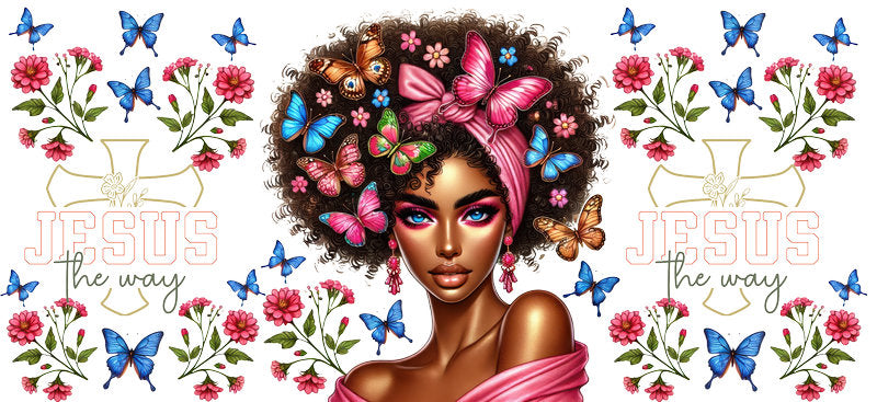 pink afro butterfly uv dtf wrap ka-5903