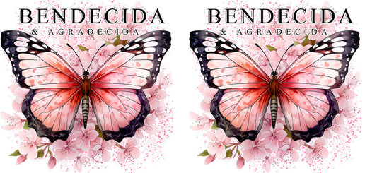 Bendecida pink butterfly UV DTF glass wrap decal KA-5978