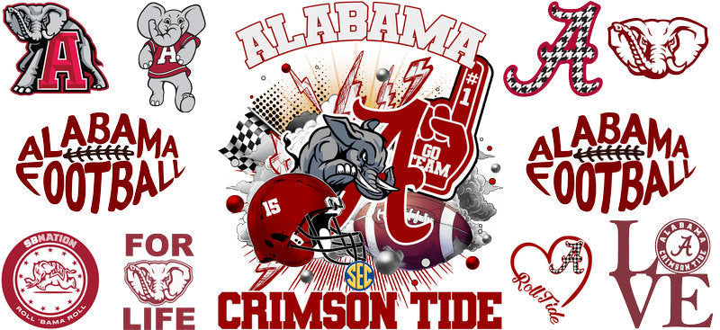 Alabama Crimson Tide NCAA College Football UV DTF Cup Wrap Decal for 16oz Libbey Glass KA-6005
