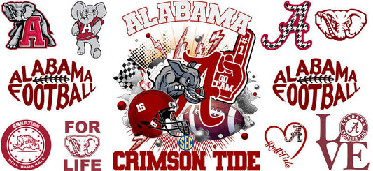 Alabama Crimson Tide NCAA College Football UV DTF Cup Wrap Decal for 16oz Libbey Glass KA-6005