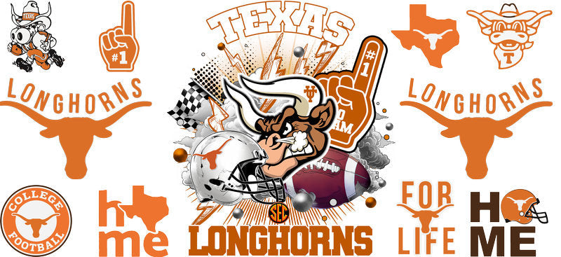 Texas Longhorns NCAA College Football UV DTF Cup Wrap for 16oz Libbey Glass KA-6006