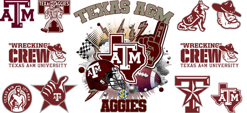Texas A&M Aggies Football UV DTF Libbey Glass Wrap KA-6035