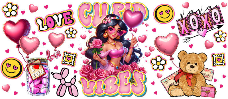 Disney Princess Valentine UV DTF Cup Wrap for 16oz Libbey Glass Cup KA-6168