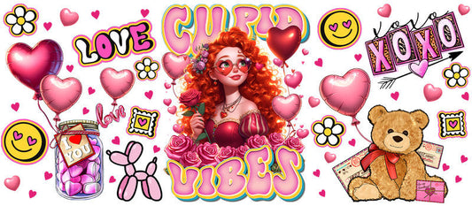 Pink Disney Princess Valentine Love UV DTF Glass Can Wrap KA-6169