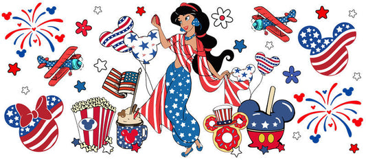 Disney Princess 4th of July UV DTF Cup Wrap for Libbey Glass KA-6186