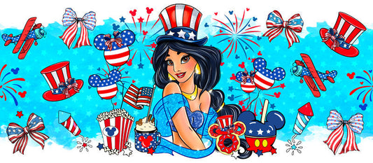 Disney Princess America USA 4th of July UV DTF Glass Wrap KA-6188