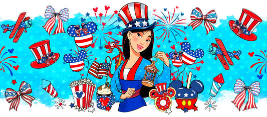 Disney Princess American Flag 4th of July UV DTF Cup Wrap KA-6192
