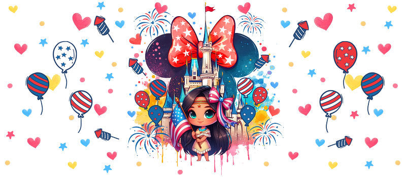 Disney Princess Patriotic Bow Independence Day UV DTF Cup Wrap KA-6194
