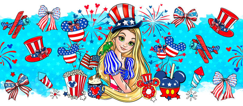 Disney Princess Patriotic Blonde 4th of July UV DTF Wrap KA-6199