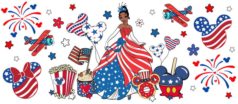 Disney Princess Patriotic Cartoon 4th of July UV DTF Wrap KA-6203