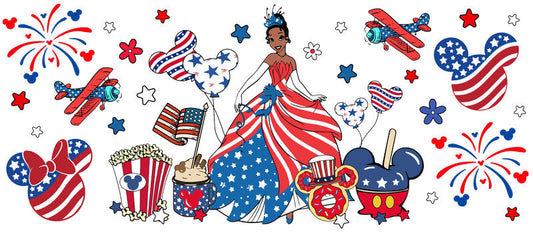 Disney Princess Patriotic Cartoon 4th of July UV DTF Wrap KA-6203