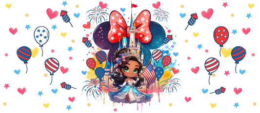 Disney Princess Minnie USA Hearts UV DTF Glass Can Wrap KA-6204
