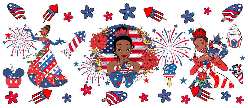 Disney Princess USA Girl Vibes Independence Day UV DTF Wrap KA-6206