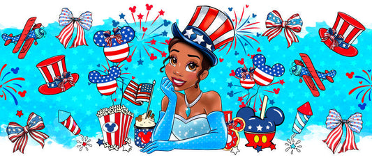 Disney Princess Patriotic Blue 4th of July UV DTF Cup Wrap KA-6207