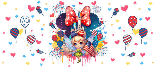 Disney Princess Sparkle Patriotic Bow UV DTF Glass Wrap KA-6208
