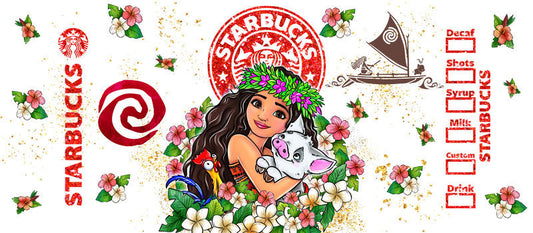 Disney Princess Coffee Floral UV DTF Glass Wrap KA-6246