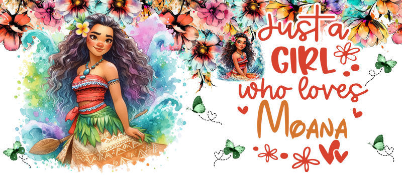 Disney Princess Moana Floral UV DTF Cup Wrap for 16oz Libbey Glass KA-6249