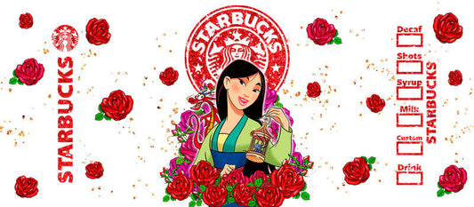 Disney Princess Moana Starbucks Floral UV DTF Glass Wrap KA-6254