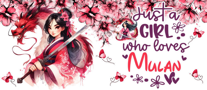 Disney Princess Mulan Floral Warrior UV DTF Glass Wrap KA-6256