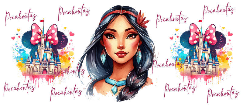 Disney Princess Pink Pocahontas UV DTF Glass Wrap KA-6266
