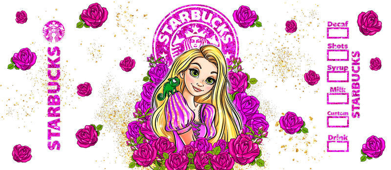Disney Princess Rapunzel Starbucks Floral UV DTF Glass Wrap KA-6280