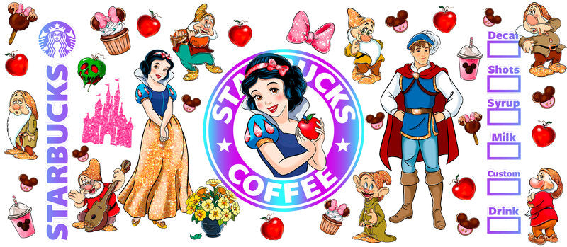 Disney Princess Starbucks Characters UV DTF Glass Wrap KA-6286