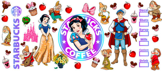 Disney Princess Starbucks Characters UV DTF Glass Wrap KA-6286
