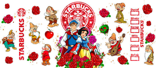 Disney Princess Snow White Starbucks Floral UV DTF Glass Wrap KA-6296