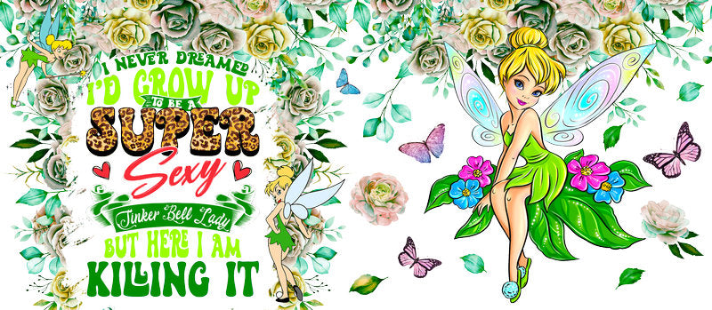 Disney Princess Tinkerbell Floral UV DTF Glass Wrap KA-6306