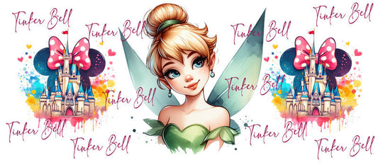 Disney Princess Tinkerbell Pastel Floral UV DTF Glass Wrap KA-6310