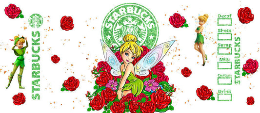 Disney Princess Tinkerbell Starbucks Floral UV DTF Glass Wrap KA-6314