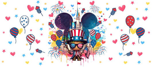 Star Wars Patriotic Mickey Fireworks UV DTF Cup Wrap for 16oz Libbey Glass KA-6348